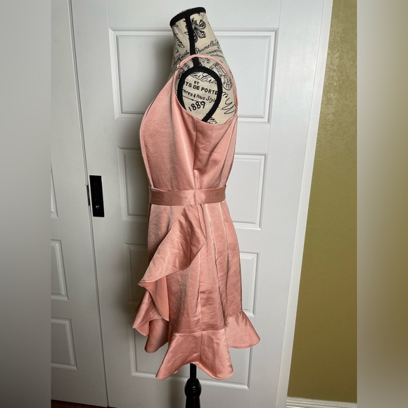Lulu’s Glamourous Lifestyle Blush Pink Satin Faux-Wrap Mini Dress - Picture 7 of 11
